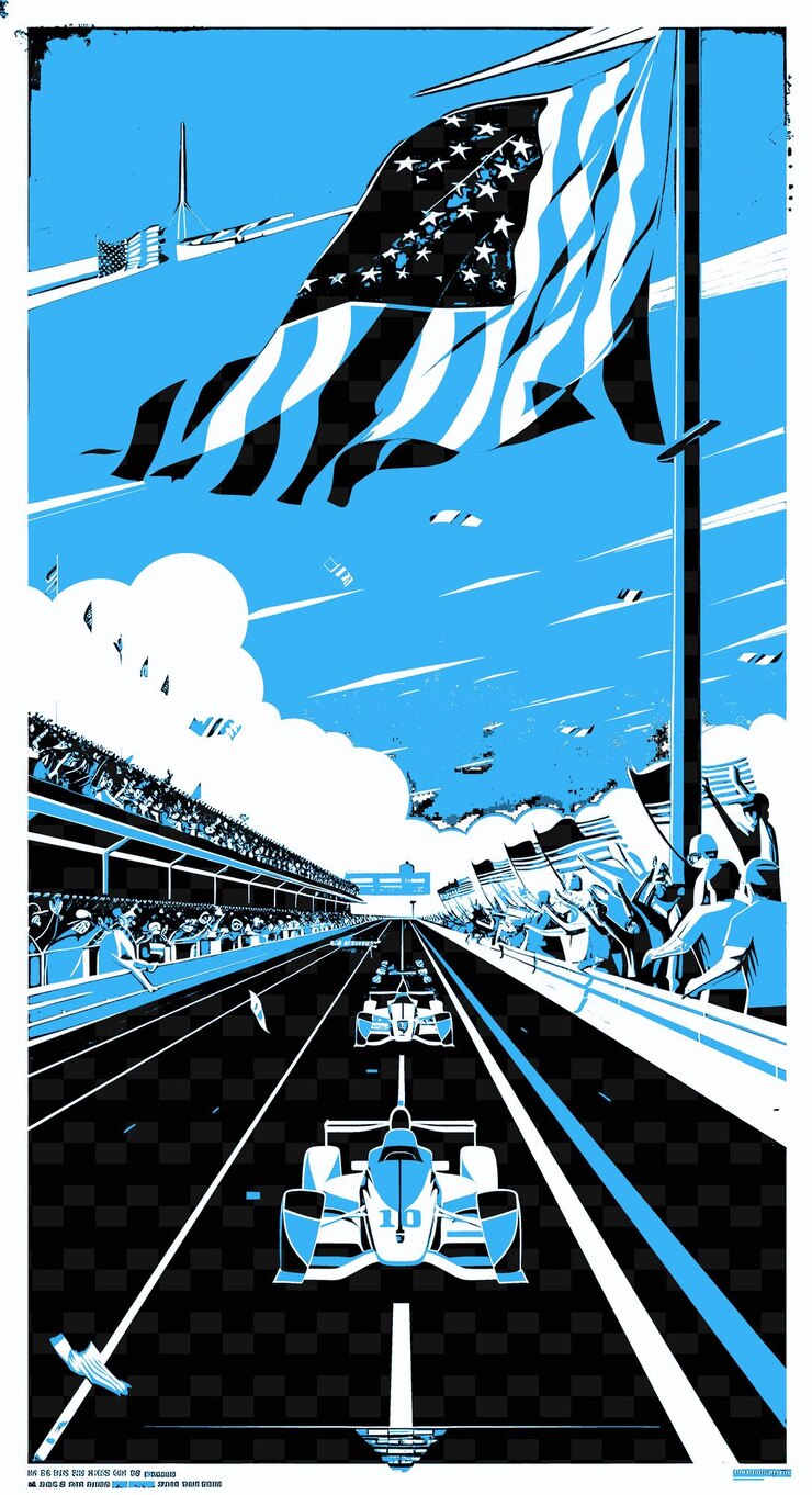PSD carrera de coches con gente viendo y aclamando un gran diseño de idea de ilustración creativa estadounidense