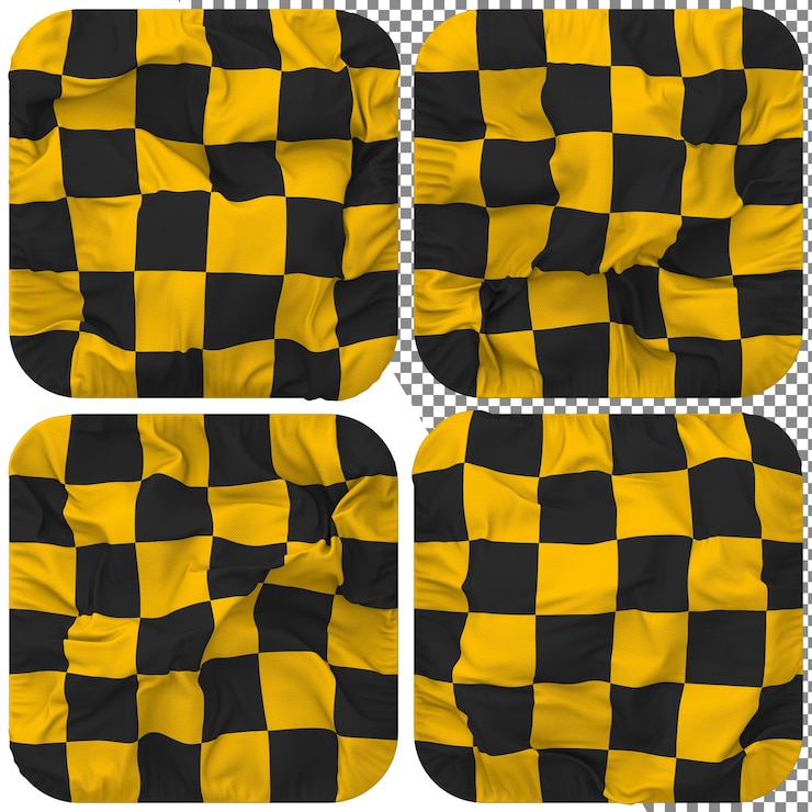 PSD carreras bandera a cuadros negra y amarilla forma de escudero aislado estilo diferente textura de relieve 3d render