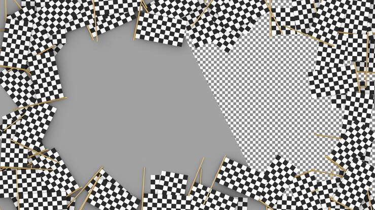 PSD carreras de papel a cuadros en blanco y negro dispersas alrededor del marco renderización 3d