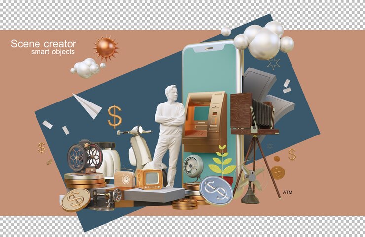 PSD carreras de renderizado 3d que trabajan con gestión financiera