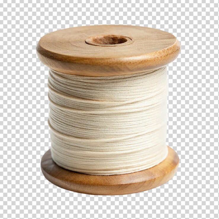 PSD un carrete de madera de época de hilo de coser blanco aislado sobre un fondo transparente