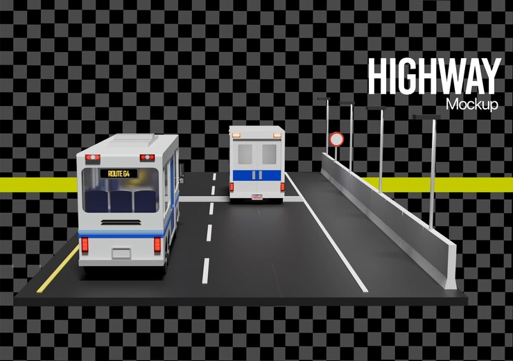 PSD carretera de autopista 3d completa con coche