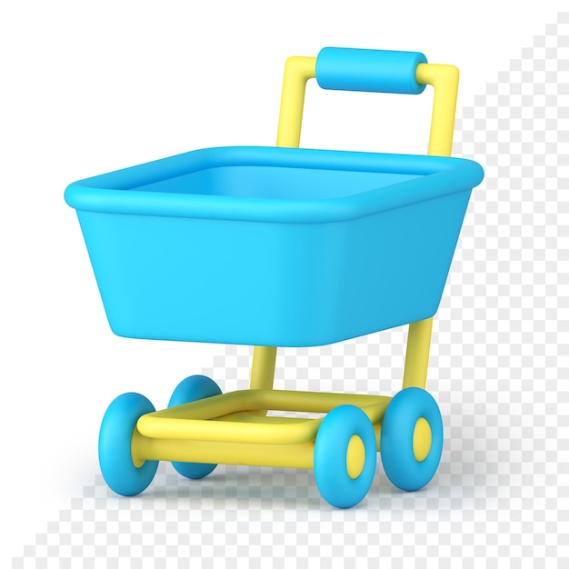 Carretilla de carrito de supermercado con asa de compra que lleva transporte icono 3d realista