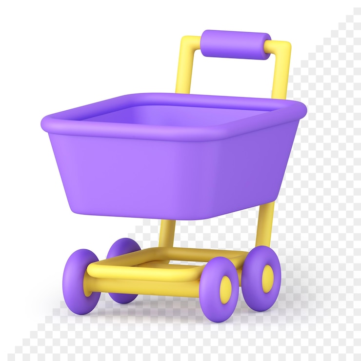 PSD carretilla de carrito de supermercado con asa de compra que lleva transporte icono 3d realista