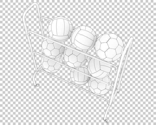 Carrinho de bolas na ilustração de renderização 3d de fundo transparente