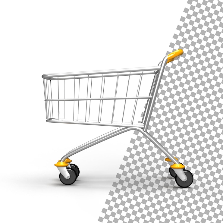 PSD carrinho de carrinho de compras 3d renderizado realista com fundo transparente