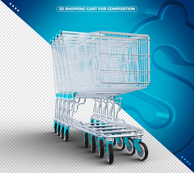 PSD carrinho de compras 3d azul claro isolado