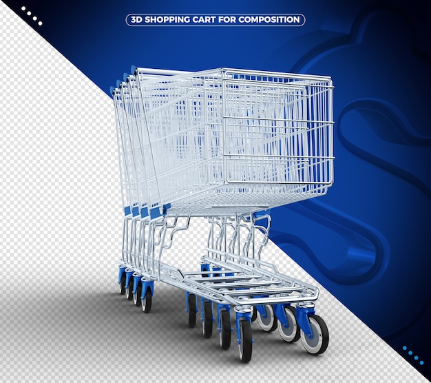PSD carrinho de compras 3d azul isolado