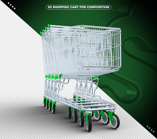 Carrinho de compras 3D verde isolado