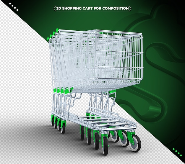 Carrinho de compras 3d verde isolado