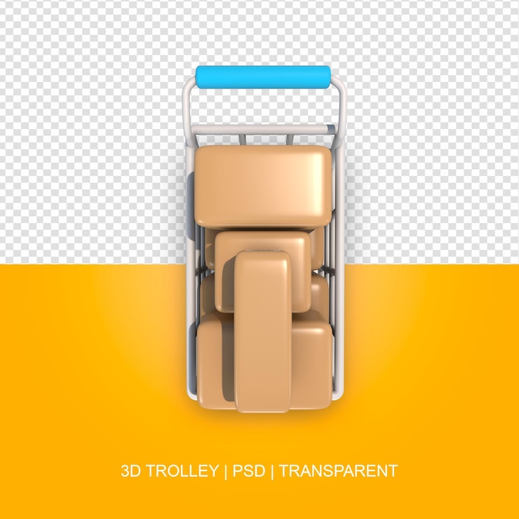 PSD carrinho de compras azul com caixas 3d transparentes sem fundo