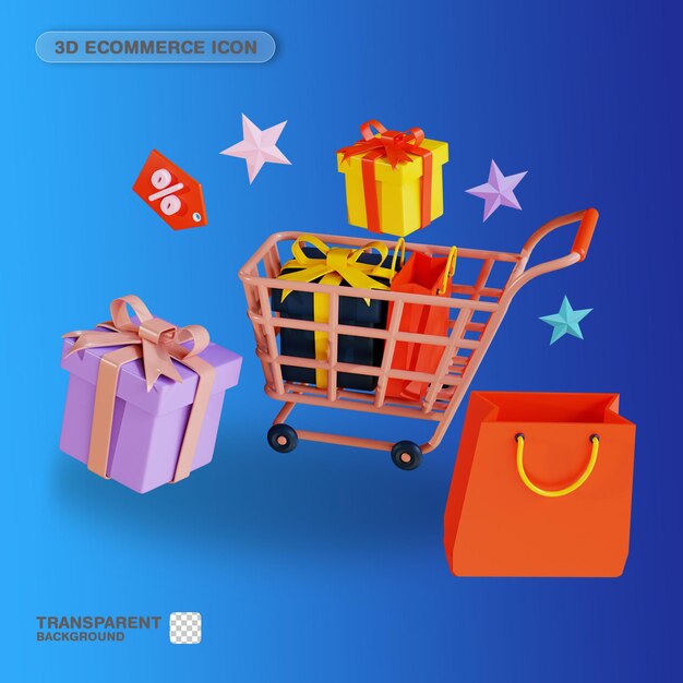 PSD carrinho de compras de negócios de ícone 3d para site, página de destino, banner, fonte de marketing, apresentação
