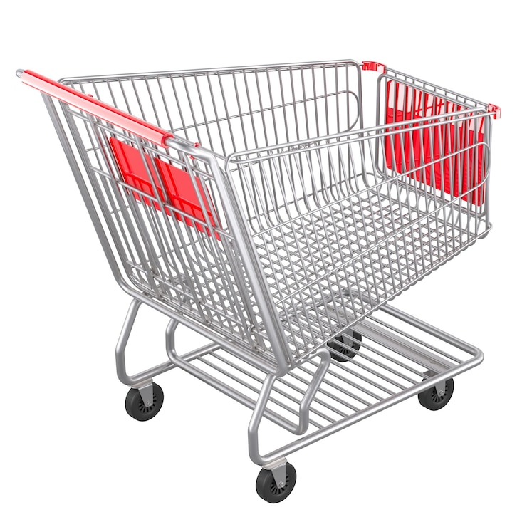 PSD carrinho de compras vazio, carrinho de compras 3d isolado em fundo transparente