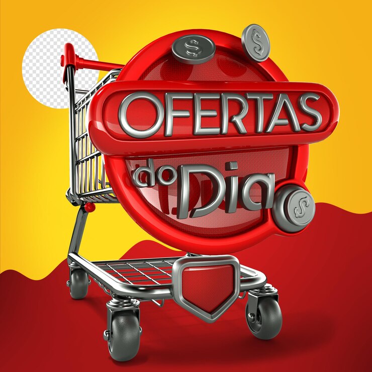 PSD carrinho de supermercado com forma vermelha e moedas