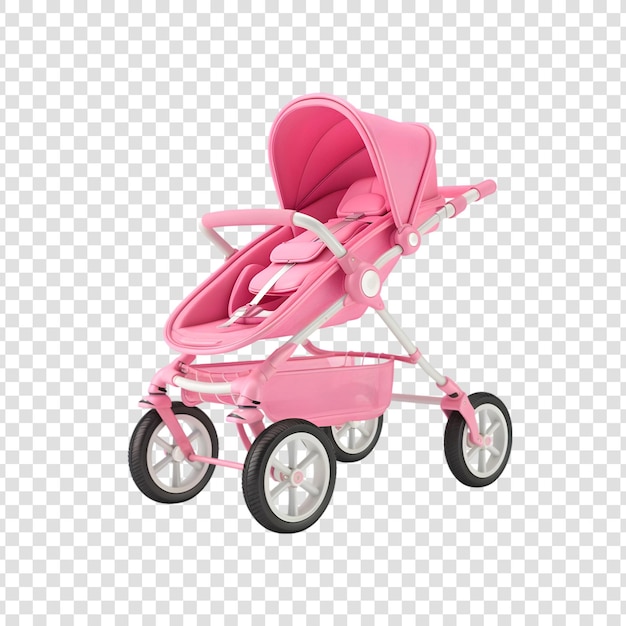 PSD carrito de bebé rosado en un fondo transparente