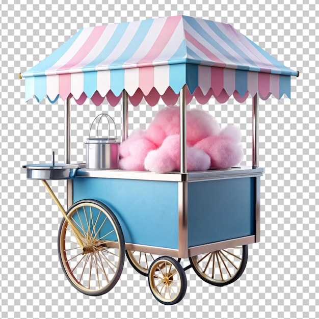 carrito de caramelo de algodón en un fondo transparente