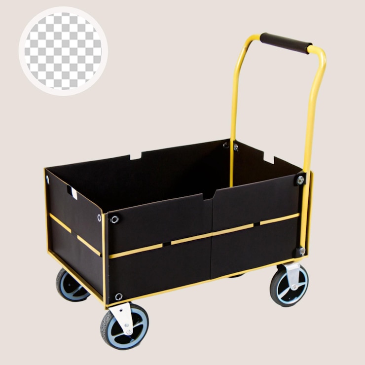 PSD carrito de cartón sobre un fondo transparente