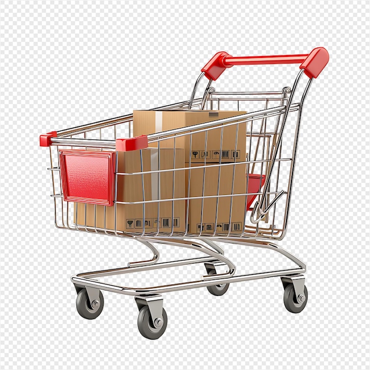 PSD el carrito de compras 3d en un fondo transparente aislado