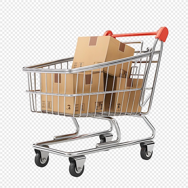El carrito de compras 3D en un fondo transparente aislado