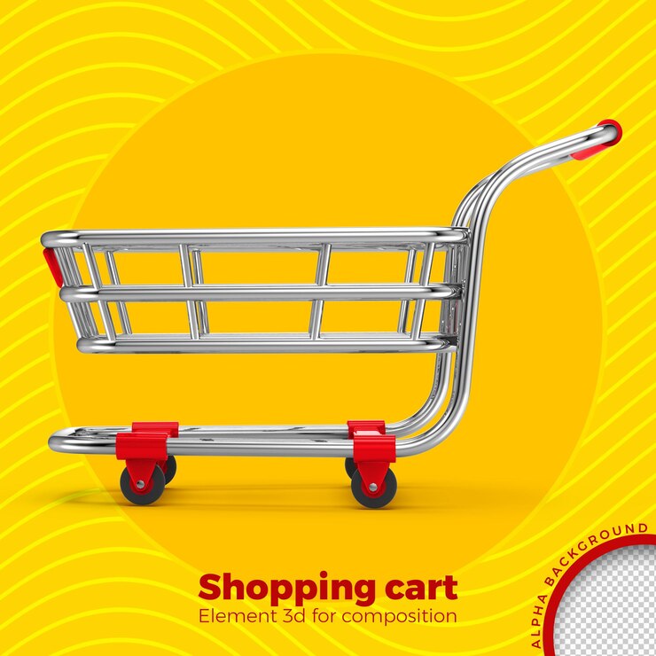 PSD carrito de compras 3d render aislado