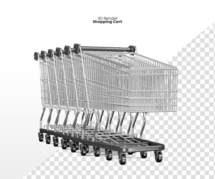 PSD carrito de compras, 3d, render, aislado