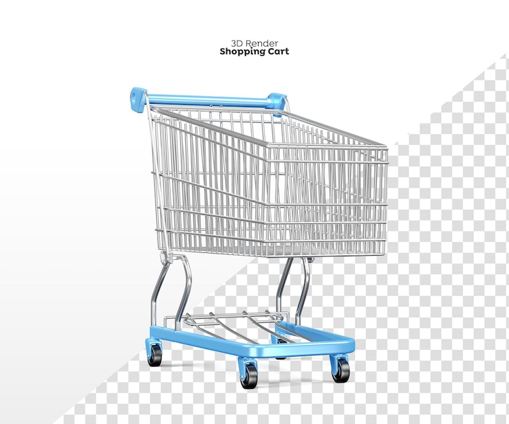 PSD carrito de compras, 3d, render, aislado