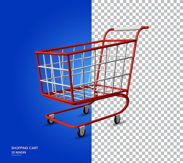 PSD carrito de compras, 3d, render, ilustración