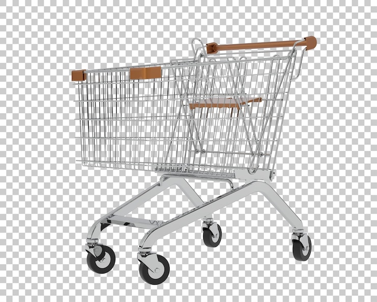 PSD el carrito de compras aislado en el fondo ilustración de renderización 3d