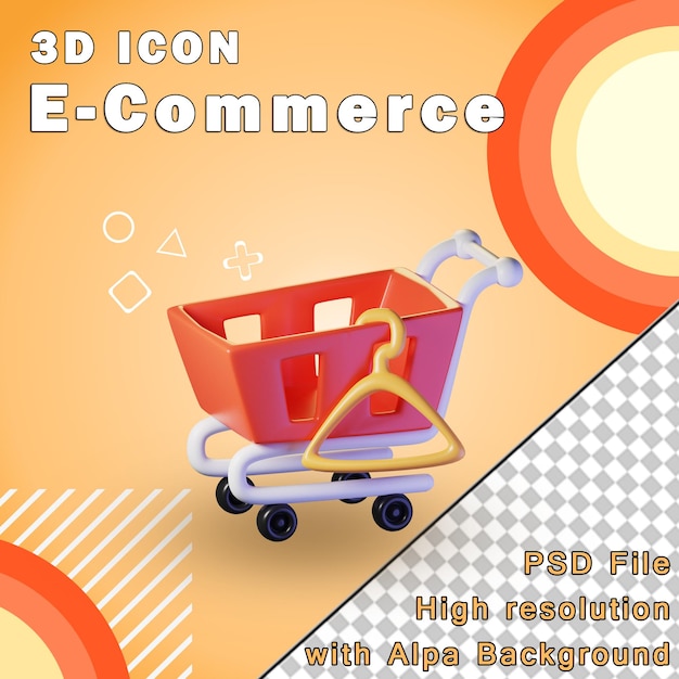 Carrito de compras aislado en un fondo transparente ilustración 3d de alta resolución