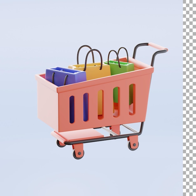 carrito de compras, con, bolsa de compras, 3d, icono
