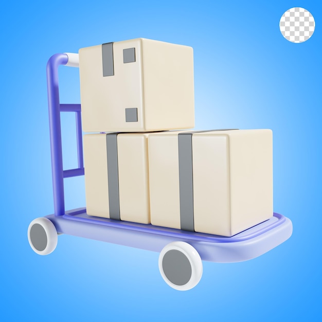 carrito de compras y caja ilustración 3d