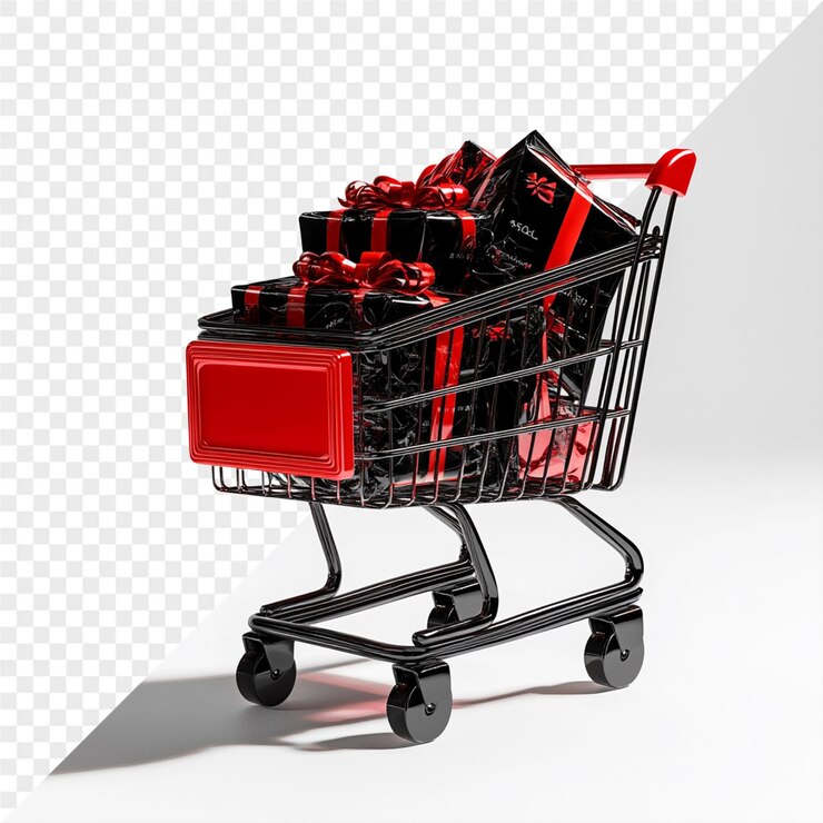 PSD un carrito de compras con una caja roja en él que dice lego