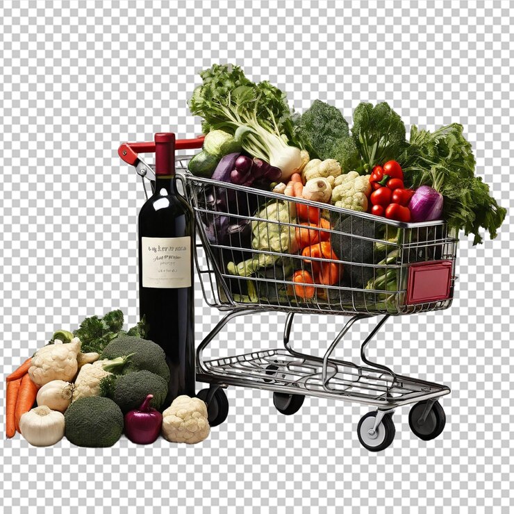 PSD un carrito de compras con un carrito lleno de verduras