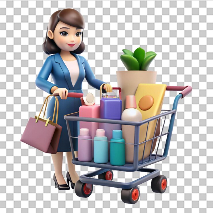 PSD el carrito de compras el comercio electrónico 3d icon rendering ilustración