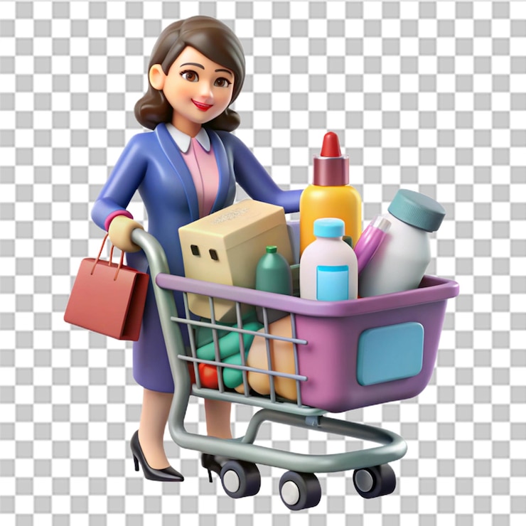 PSD el carrito de compras el comercio electrónico 3d icon rendering ilustración