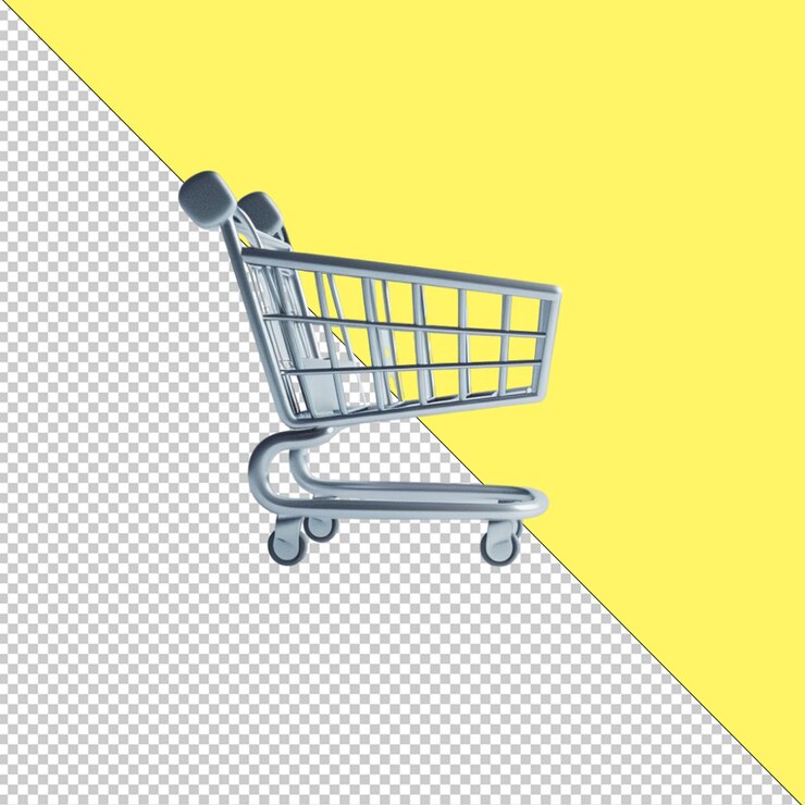 PSD un carrito de compras con un fondo amarillo que dice compras