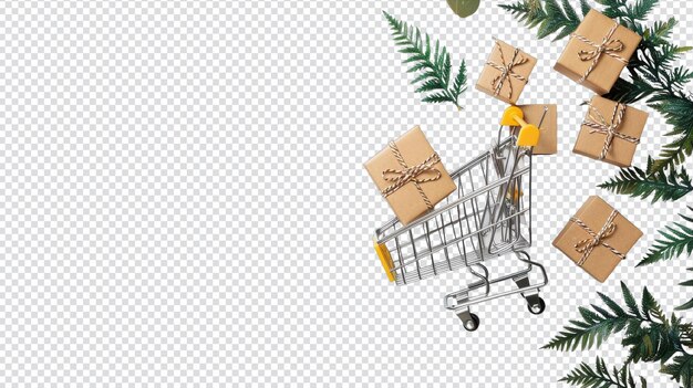 Carrito de compras en un fondo blanco sencillo para el comercio electrónico y el uso minorista