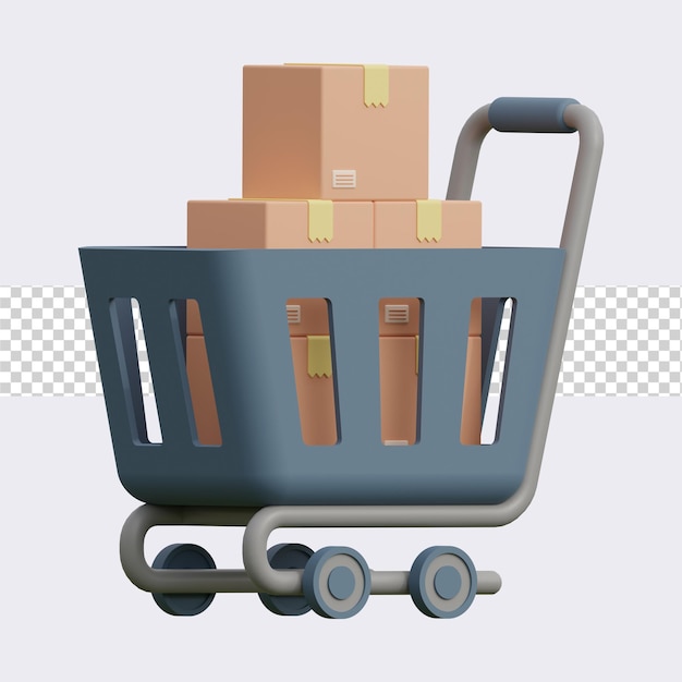 Carrito de compras con ilustración 3d de cartón