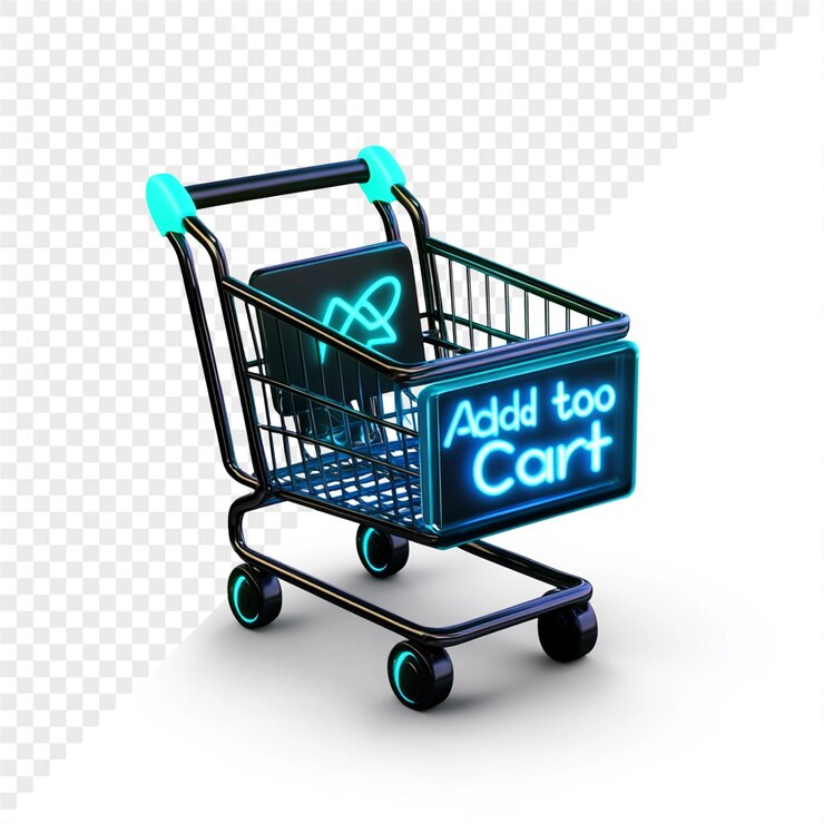 PSD un carrito de compras con un letrero azul que dice añadir a él