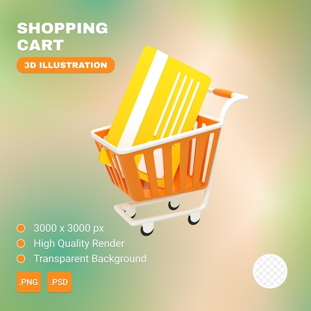 Un carrito de compras se muestra en un cartel que dice "carrito de compras ilustración 3d".