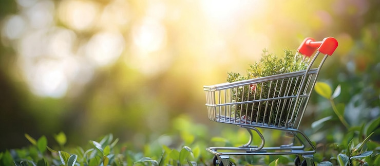 PSD el carrito de compras en la naturaleza verde
