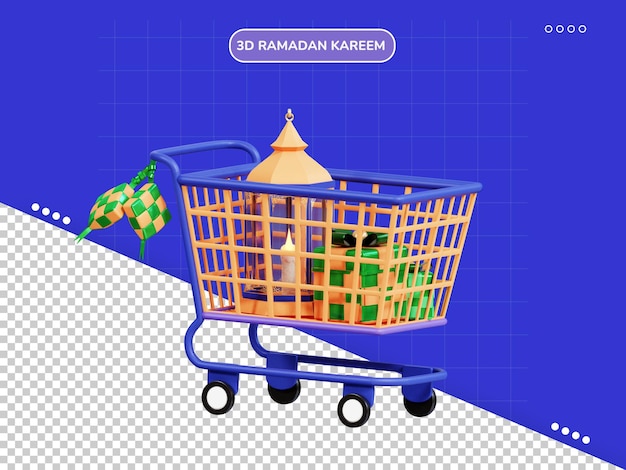 Carrito de compras, ramadan, 3d, icono