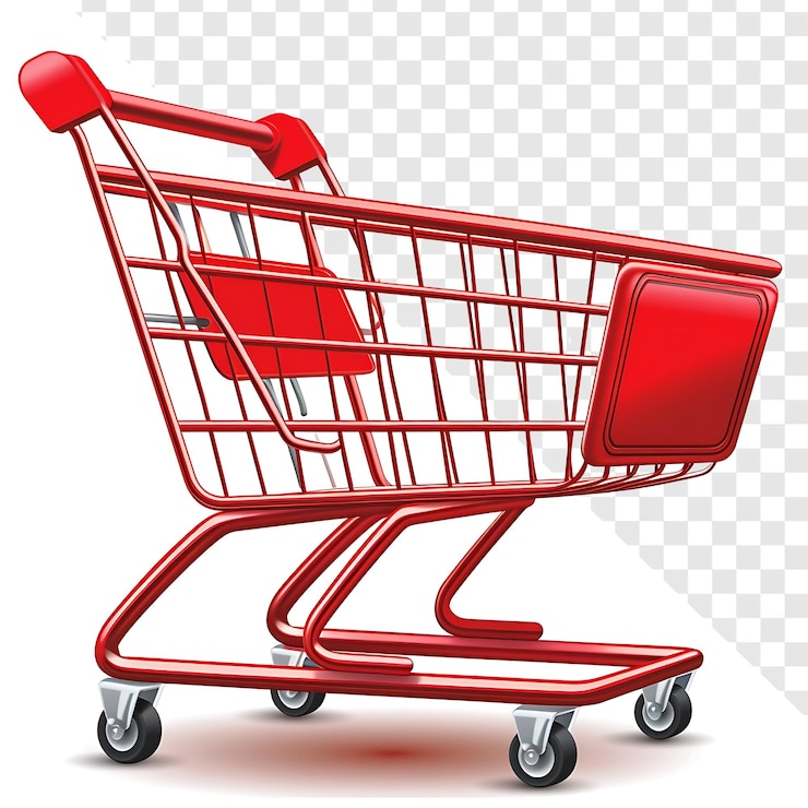 PSD un carrito de compras rojo con un fondo blanco con una imagen de un carrillo de compras en él
