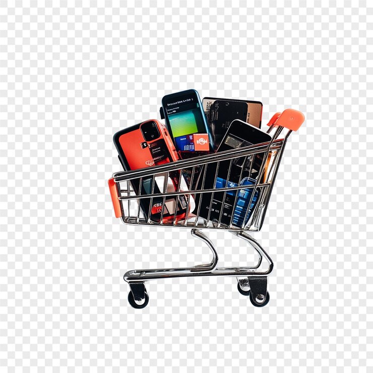 PSD un carrito de compras con un teléfono celular en él