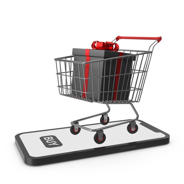 PSD el carrito de compras para teléfonos inteligentes amplifica 4 cajas las compras en línea son fáciles