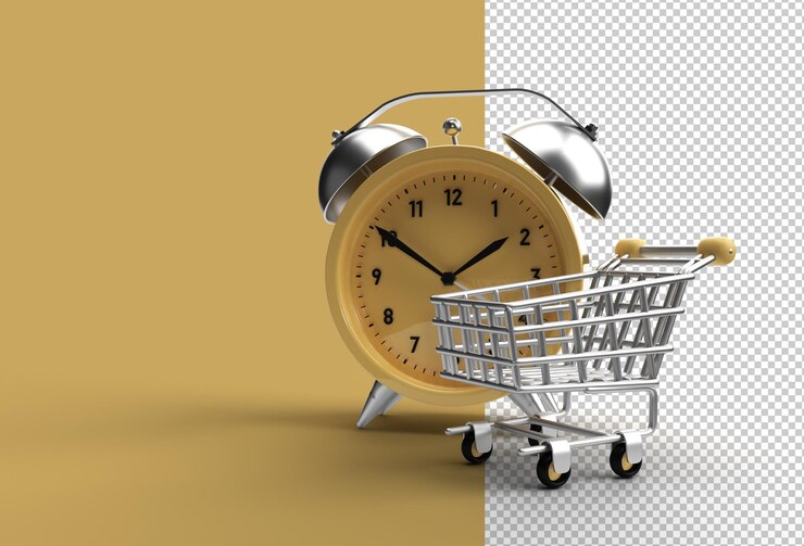 PSD carrito de compras por tiempo limitado con reloj despertador retro