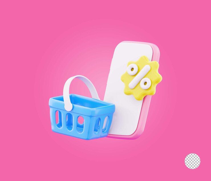 PSD el carrito de compras de la tienda digital que representa la ilustración del icono de comercio digital concepto de compras