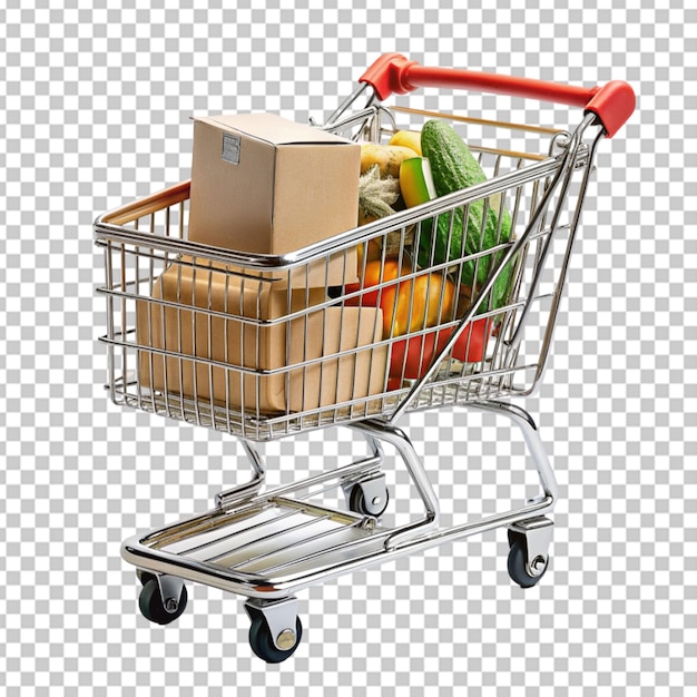 Carrito de supermercado con caja de compras