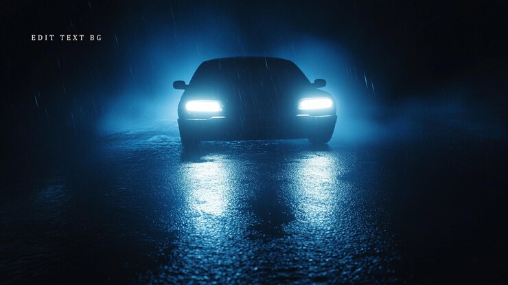 PSD carro a conduzir à noite na chuva