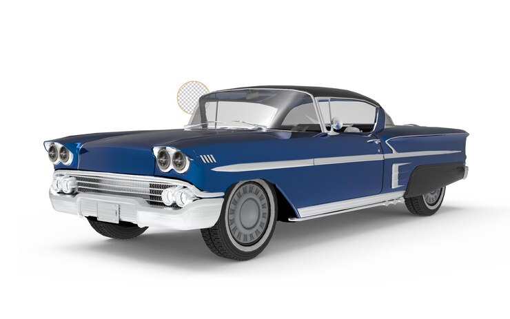 PSD carro antigo azul de alta qualidade em fundo isolado